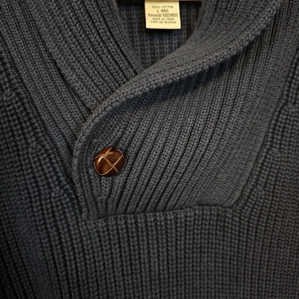 L.L. Bean Vintage Ribbed Knit Shawl Collar Fisherman Style Pullover Sweater